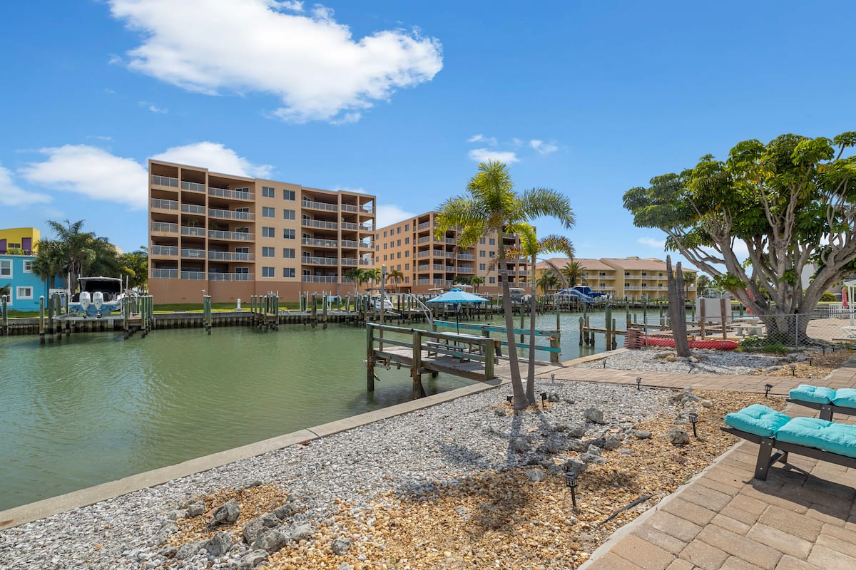 Waterfront canal with a private dock on Treasure Island, Florida